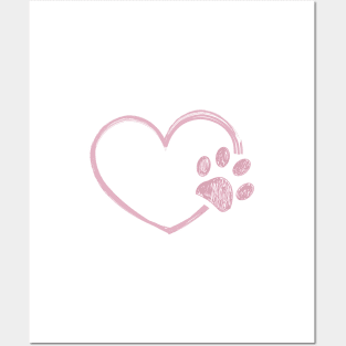 Pink heart with paw print. Happy Valentine's day design Posters and Art